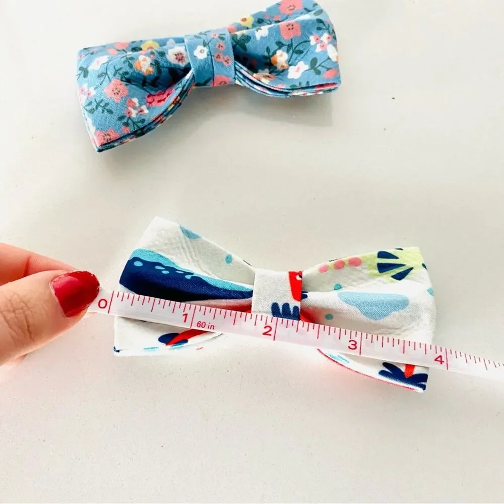 NEW HANDMADE Light Blue Floral White Jurassic Dog Cat Pet Collar Elastic Bow Tie